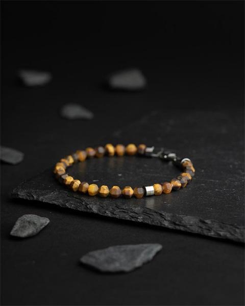 Armband mit 6 mm mattem Tigerauge-Stein und Titanelement - Hexa Mat Tiger